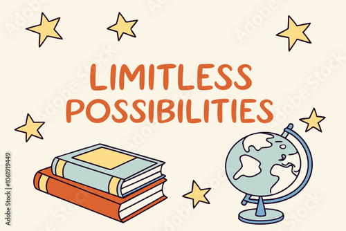 International education day, A design with a globe, books, and stars around the text, symbolizing the limitless possibilities that education offers 