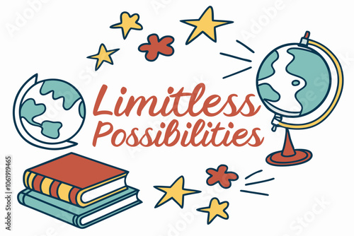 International education day, A design with a globe, books, and stars around the text, symbolizing the limitless possibilities that education offers 