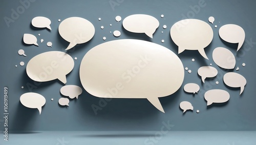 Abstract communication concept with speech bubbles on grey background