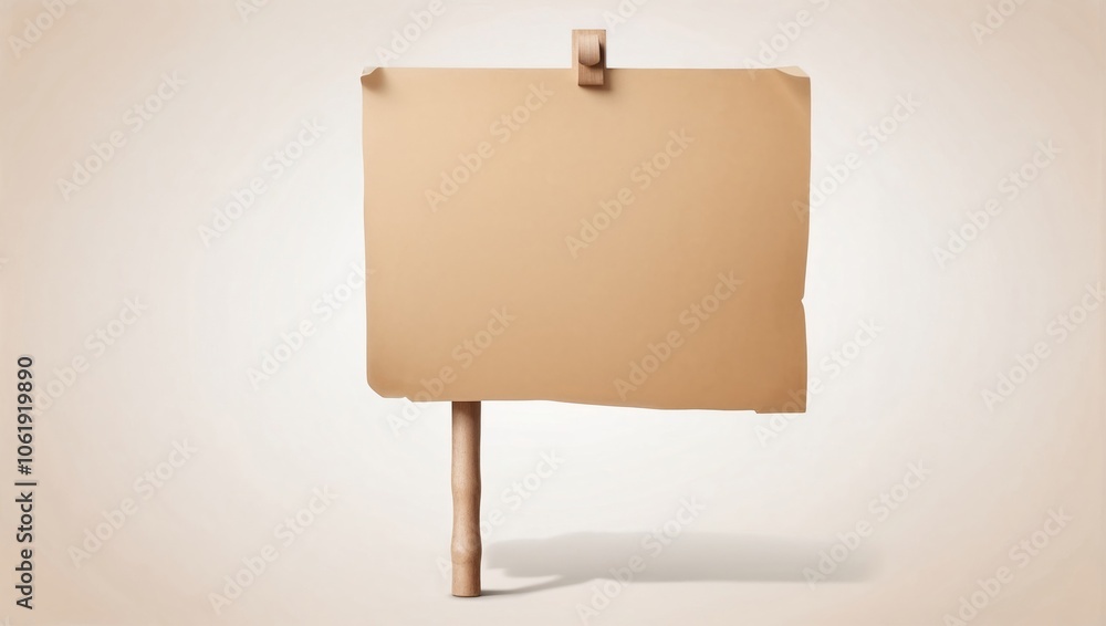 Obraz premium Blank cardboard sign on wooden stick isolated on light background for copy space