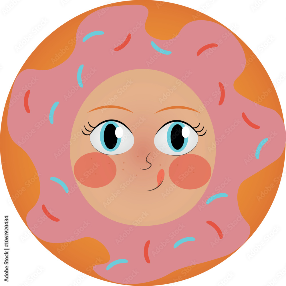 child face in donut, sweet cartoon character, smile and happy character child face in donut, sweet cartoon character, smile and happy character