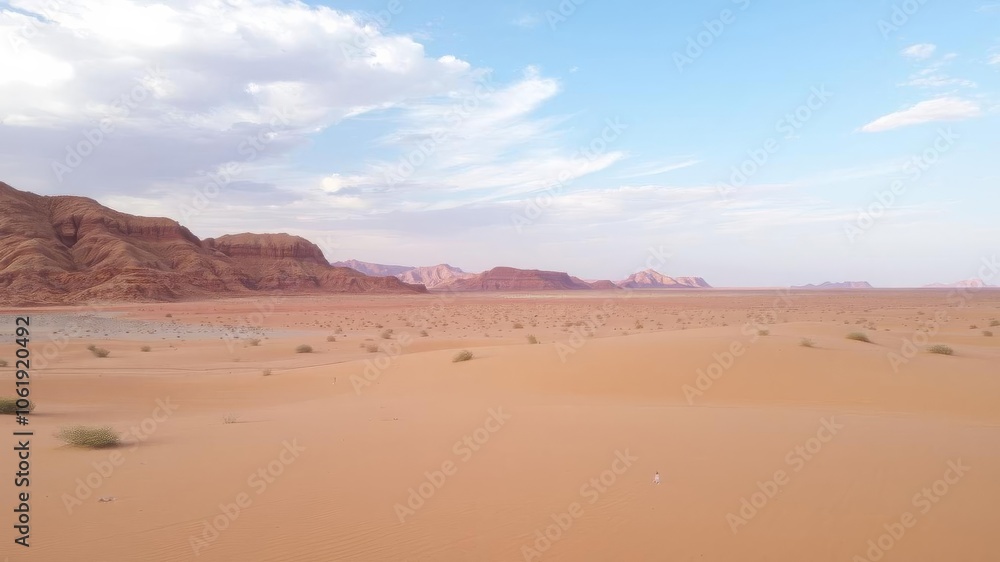 Endless sand dunes stretching into the horizon under a bright blue sky, harsh, heat Endless sand dunes stretching into the horizon under a bright blue sky, harsh, heat