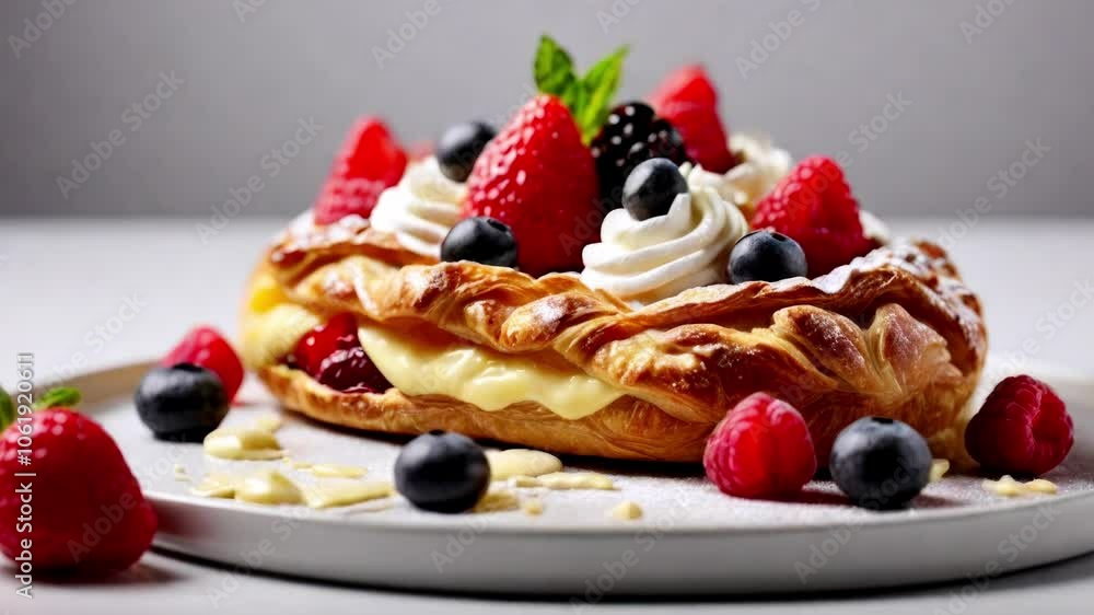 Baked Danish Pastry with cream and fruit Baked Danish Pastry with cream and fruit