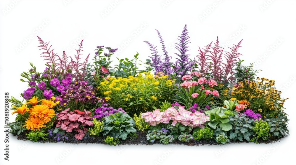 Obraz premium Isolated arrangement of colorful flowers in a garden-style display on white background