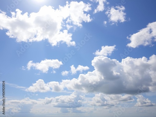 Fluffy white cumulus clouds filling the blue sky on a sunny day, bright, day