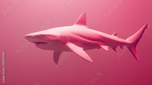 Wallpaper Mural A striking pink shark gliding gracefully through vibrant underwater waters at twilight Torontodigital.ca