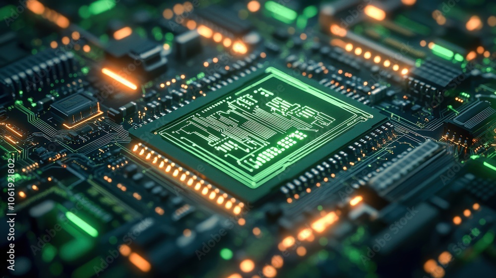 Intricate Electronic Circuit Board with Capacitors, Resistors, and Integrated Circuits Intricate Electronic Circuit Board with Capacitors, Resistors, and Integrated Circuits
