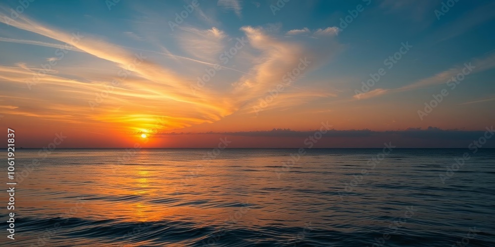 Beautiful sunset over the ocean with colorful sky reflecting on the water surface, background, evening Beautiful sunset over the ocean with colorful sky reflecting on the water surface, background, evening