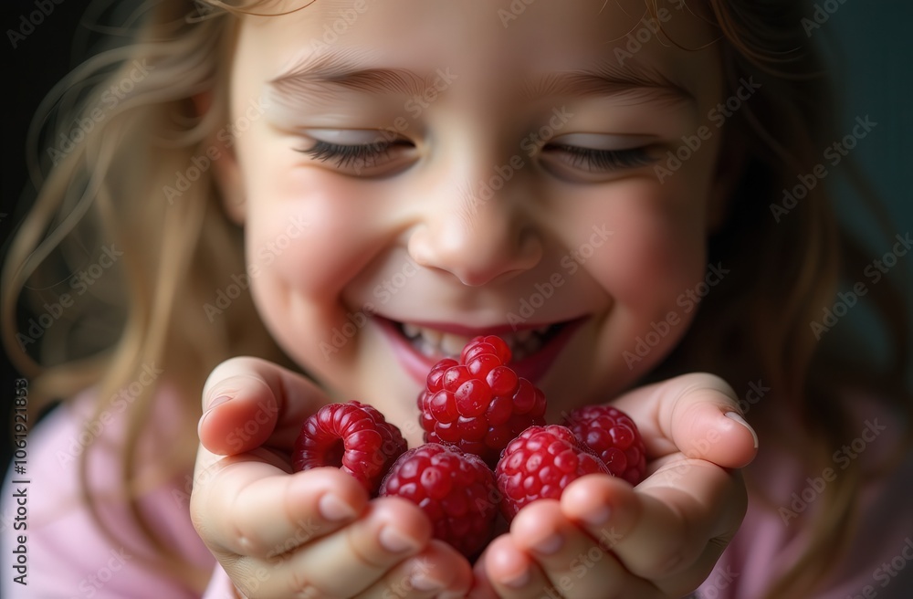portrait of a child with a handful of berries portrait of a child with a handful of berries
