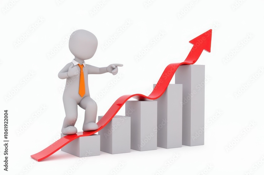 3d man red arrow success chart on white background. 3d man red arrow success chart on white background.