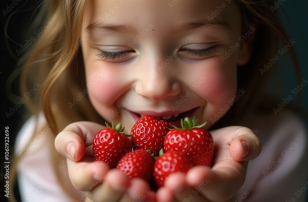 portrait of a child with a handful of berries portrait of a child with a handful of berries