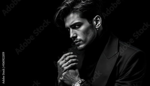 Brooding Portrait of Stylish Man in Dark Coat and Turtleneck