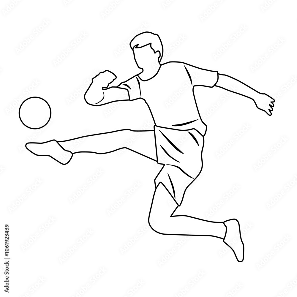 Vector silhouette of a man playing football, hand drawing, linear sketch, black and white color isolated on white background Vector silhouette of a man playing football, hand drawing, linear sketch, black and white color isolated on white background