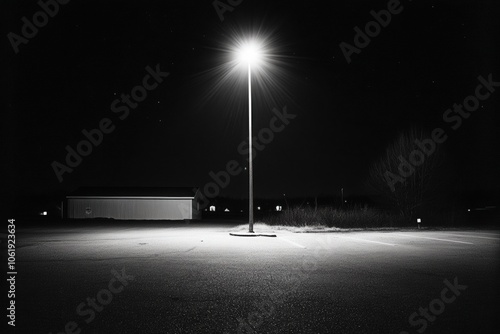 Bright light illuminating an empty parking lot at night