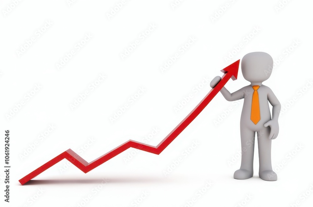3d man red arrow success chart on white background. 3d man red arrow success chart on white background.
