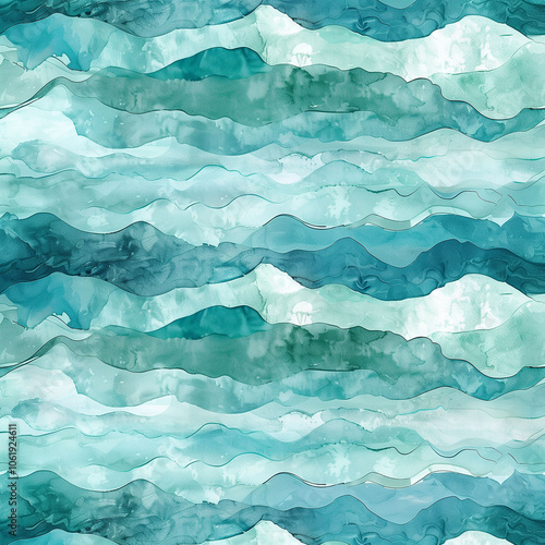 Keywords: watercolor, abstract waves, teal tones, layered pattern, flowing.