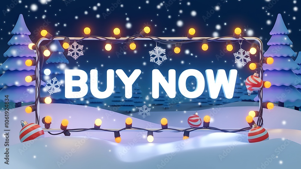 Fototapeta premium Snowy Winter Night with Festive Lights and 