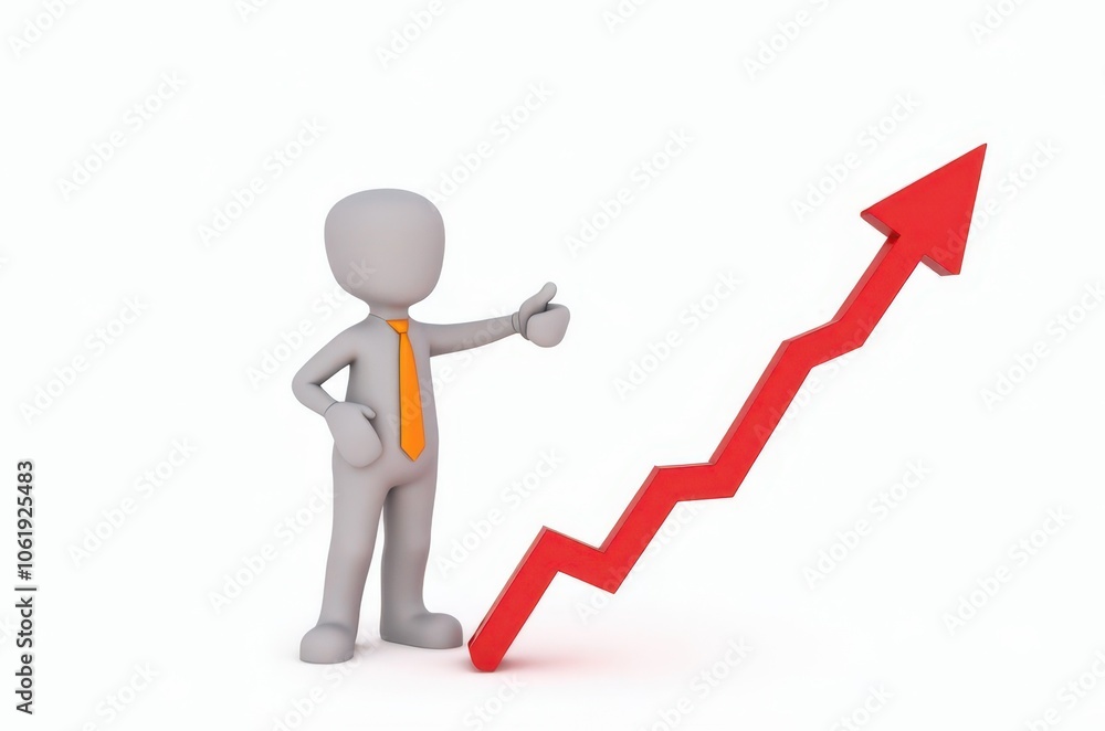 3d man red arrow success chart on white background. 3d man red arrow success chart on white background.