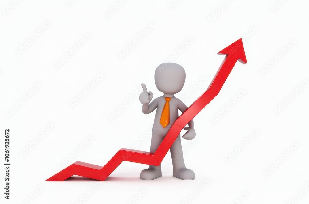 3d man red arrow success chart on white background. 3d man red arrow success chart on white background.
