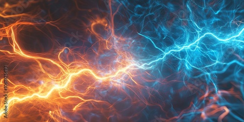 Abstract Art: Blue and Orange Lightning Energy Flow