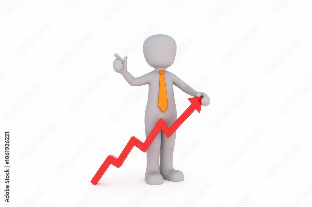 3d man red arrow success chart on white background. 3d man red arrow success chart on white background.