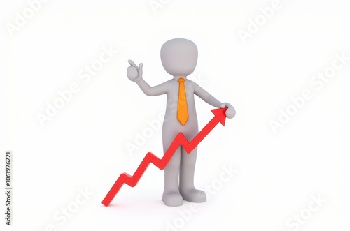 3d man red arrow success chart on white background.