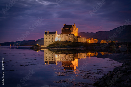 Eilean Donan Castle at sunset Scotland