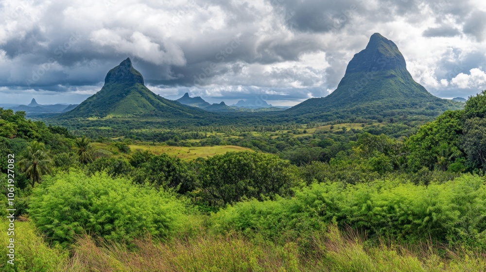 Lush Green Mountains Under Dramatic Cloudy Sky
