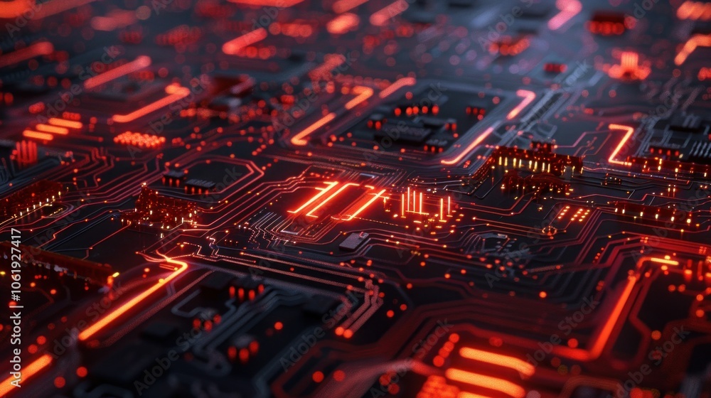 Circuit Board Starting the Process of Information Digitization and Computing .CPU Processor Neon Theme Visualization Circuit Board Starting the Process of Information Digitization and Computing .CPU Processor Neon Theme Visualization