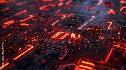 Circuit Board Starting the Process of Information Digitization and Computing .CPU Processor Neon Theme Visualization