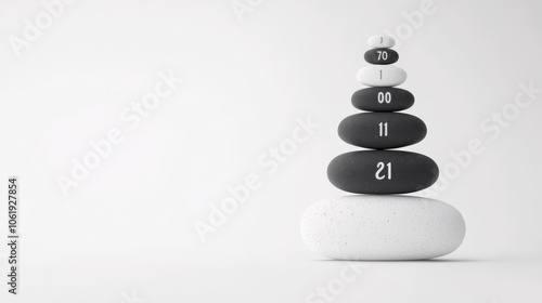 A minimalist stack of stones with numbers, creating a balanced and calming visual for meditation and wellness themes. photo