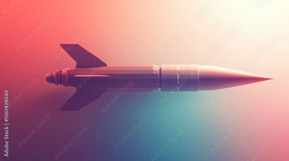 Military missile with sleek body and pointed warhead, showcasing advanced engineering, on a gradient background Military missile with sleek body and pointed warhead, showcasing advanced engineering, on a gradient background