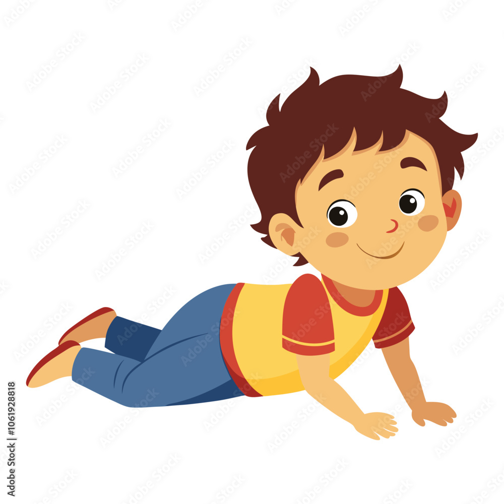 kid lay on floor on white background kid lay on floor on white background