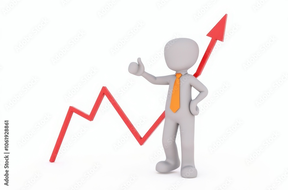 3d man red arrow success chart on white background. 3d man red arrow success chart on white background.