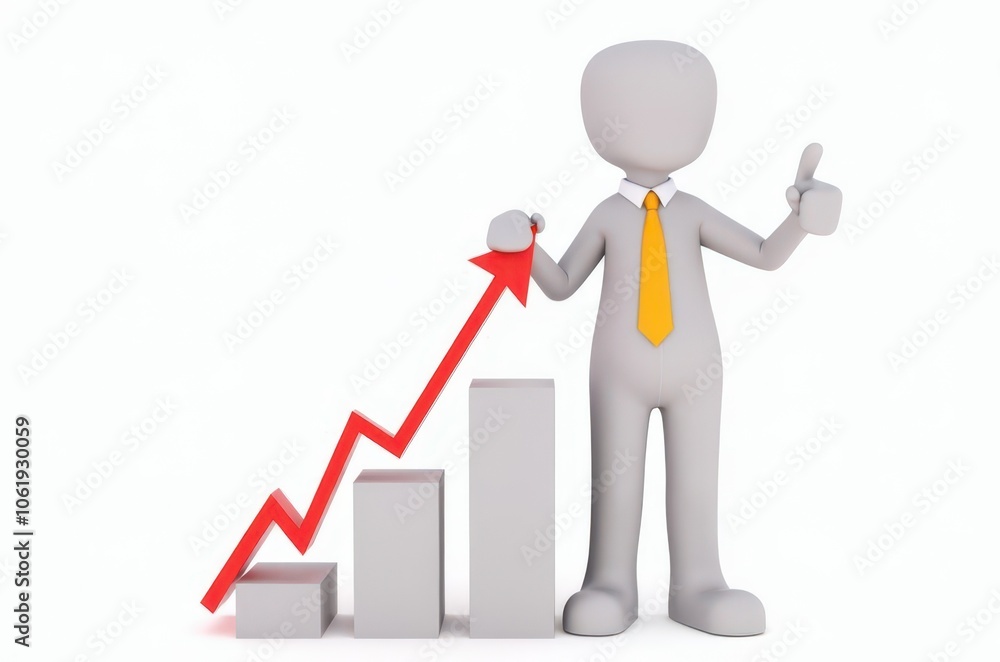 3d man red arrow success chart on white background. 3d man red arrow success chart on white background.