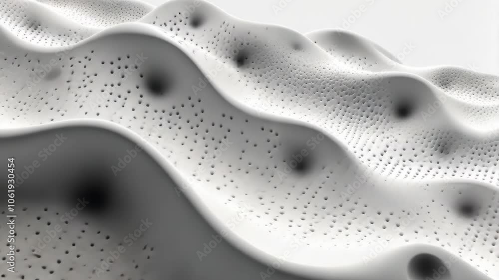 A close-up of a white, textured surface with a pattern of small holes and deep indentations, creating a wave-like effect A close-up of a white, textured surface with a pattern of small holes and deep indentations, creating a wave-like effect