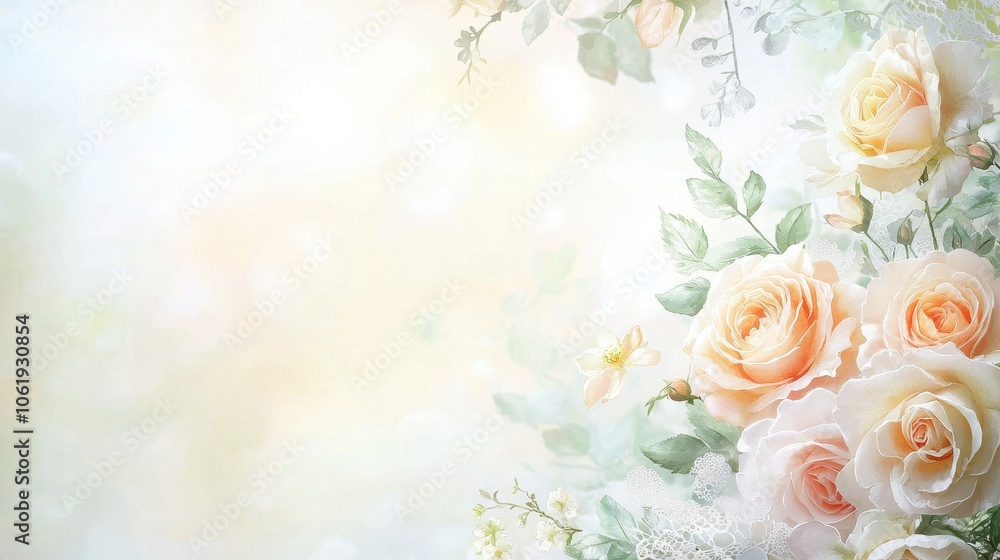 A soft, elegant illustration featuring pastel roses against a delicate, light background, evoking a tranquil and romantic atmosphere. A soft, elegant illustration featuring pastel roses against a delicate, light background, evoking a tranquil and romantic atmosphere.