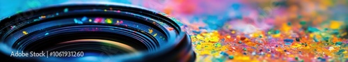 Vibrant and colorful abstract background with camera lens
