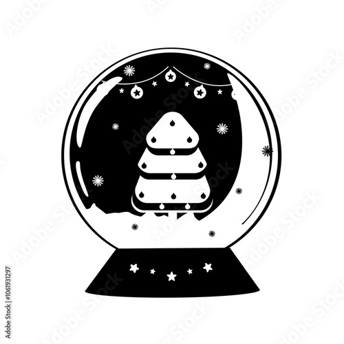 A snowball with an image of a Christmas tree and garlands 