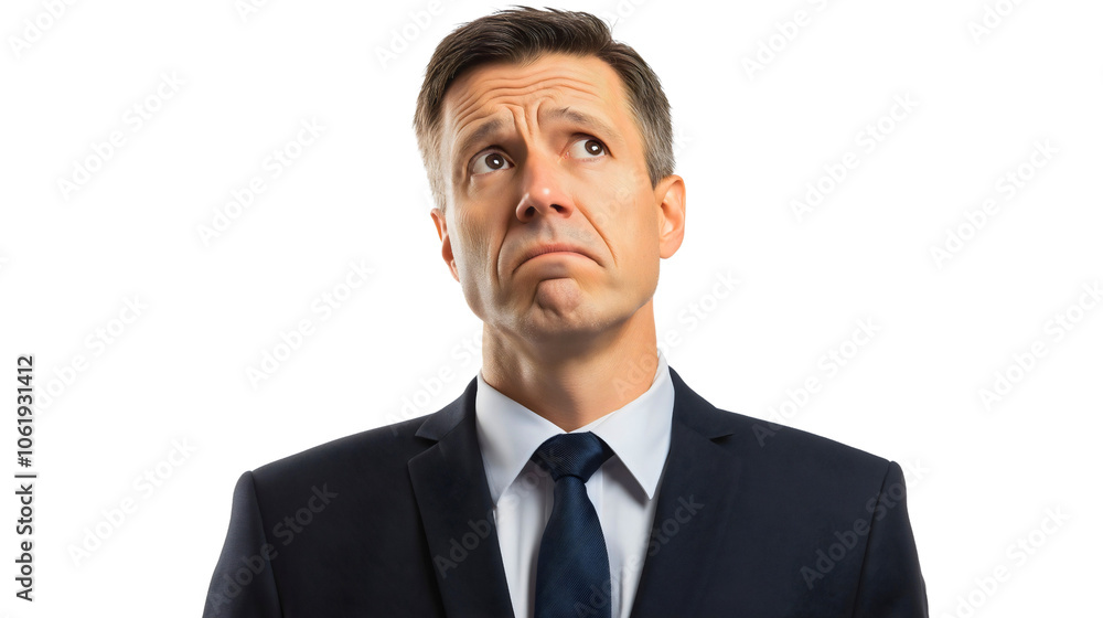 A frustrated businessman in deep thought, looking sad and worried, pensive expression frustration and anxiety over a problem, the stress and burnout faced by many work tasks A frustrated businessman in deep thought, looking sad and worried, pensive expression frustration and anxiety over a problem, the stress and burnout faced by many work tasks