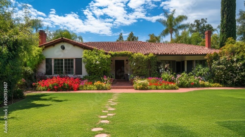 Charming Garden House with Lush Greenery and Flowers