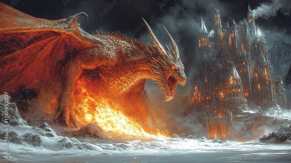 Fototapeta premium fantasy scenes with dragons, tiger and Snow Queen