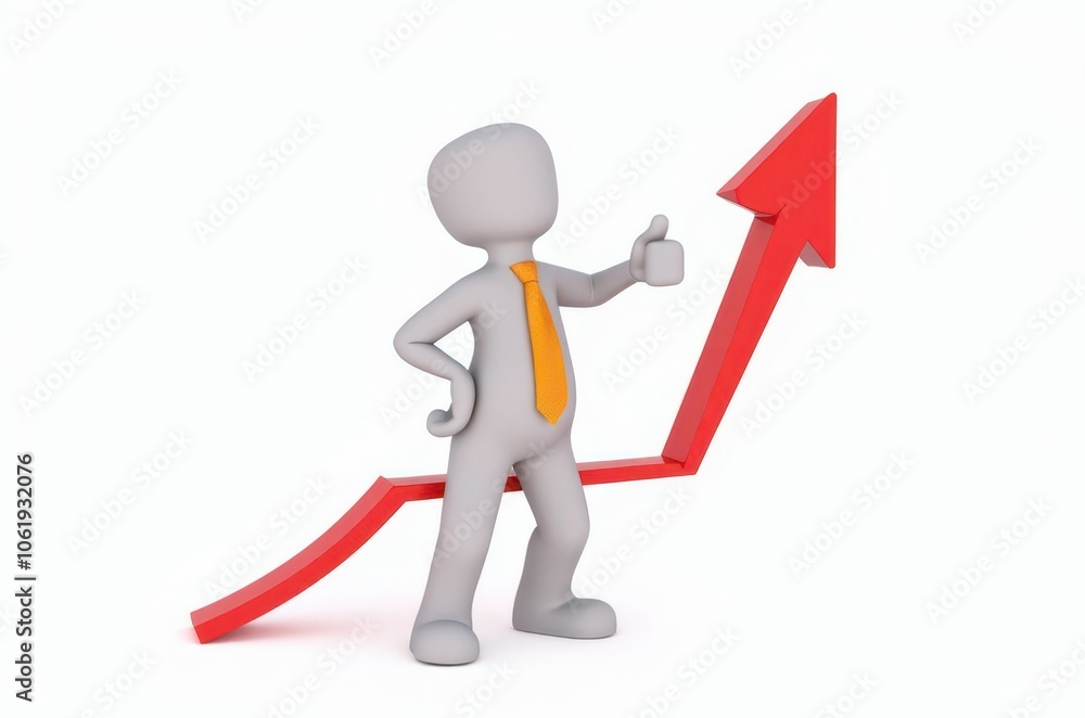 3d man red arrow success chart on white background. 3d man red arrow success chart on white background.