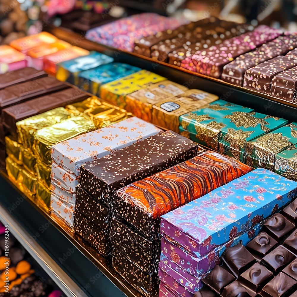 Assortment of Artisanal Chocolate and Confectionery Gifts on Retail Shelves Assortment of Artisanal Chocolate and Confectionery Gifts on Retail Shelves