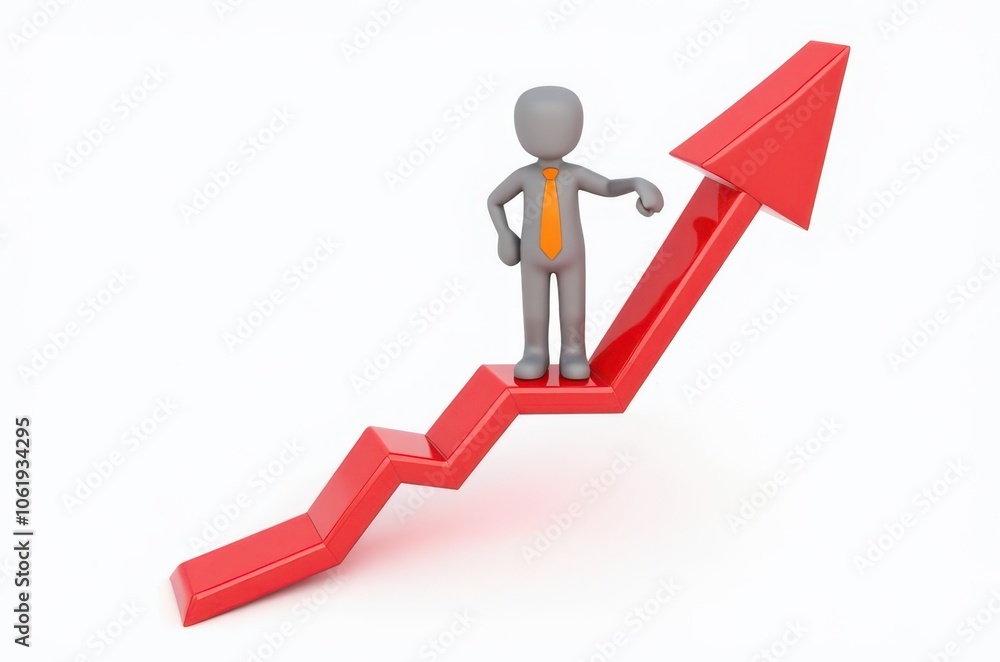 3d man red arrow success chart on white background. 3d man red arrow success chart on white background.