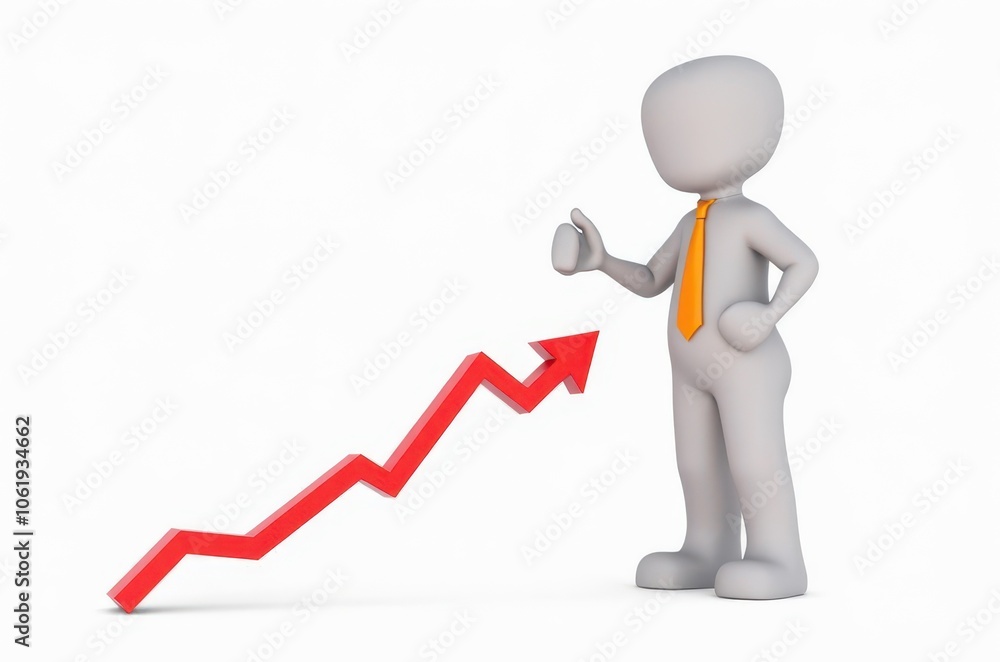 3d man red arrow success chart on white background. 3d man red arrow success chart on white background.