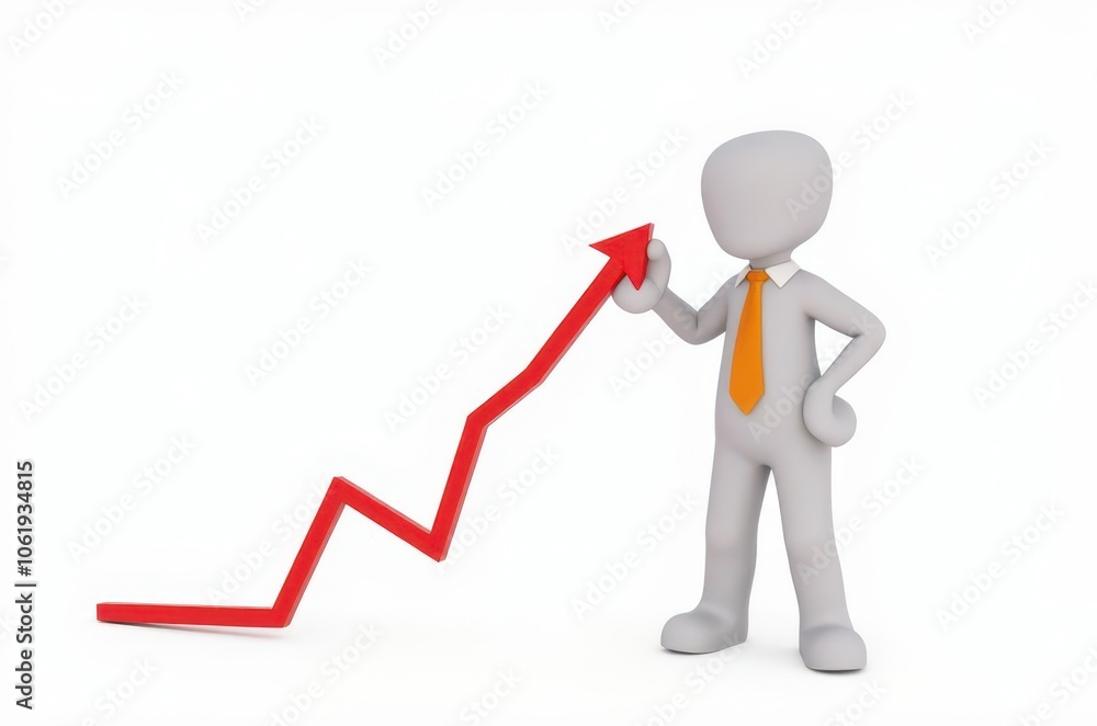 3d man red arrow success chart on white background. 3d man red arrow success chart on white background.