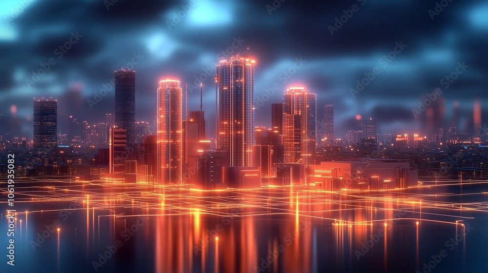 Fototapeta premium Smart City of the Future: Advanced Technology, Urban Networks, and Connected Living for Modern City Infrastructure and Sustainable Growth