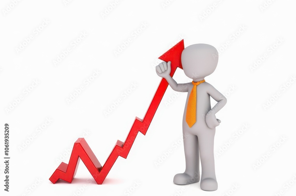 3d man red arrow success chart on white background. 3d man red arrow success chart on white background.