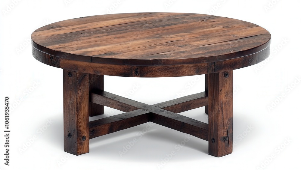 Rustic wooden coffee table with a sturdy, cross-shaped base Rustic wooden coffee table with a sturdy, cross-shaped base